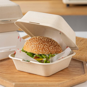 Disposable 8x8 Bagasse Hamburger Clamshell Box bagasse clamshell box manufacturer bulk