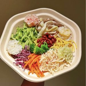 Hexagon Sugarcane Salad Bowl with Lid compostable bagasse bowl wholesale bulk