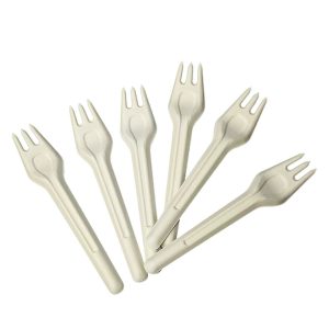 Sugarcane bagasse pulp spoon fork knife set compostable party cutlery wholesale