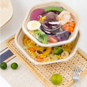 Hexagon Sugarcane Salad Container with Lid compostable bagasse bowl wholesale bulk